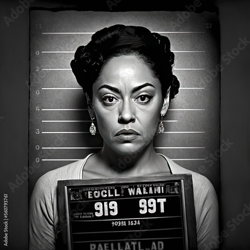Portrait mug shot of a serious hispanic woman, Image generated with generative AI	