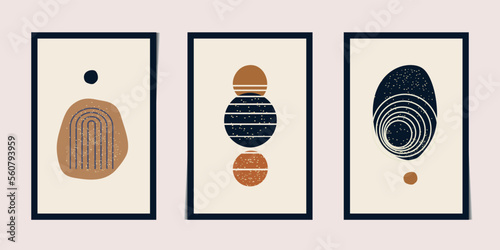 Modern minimalist geometric abstract poster set. Wall creative decor. Vector illustration.