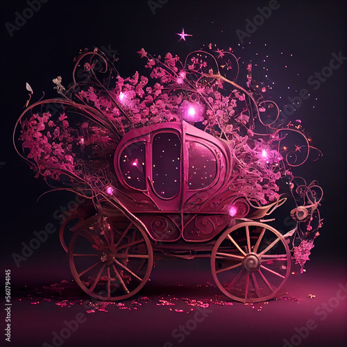 Generative AI: fantasy pink carriage of a fairy in or a princess background