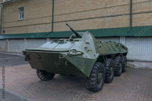Kaliningrad, Russia - May 30, 2022 - Armored vehicles of the Soviet production BTR-70 on the territory of the museum