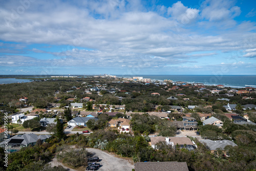 Aerial cityscape view of Ponce Inlet Florida and the Atlantic Ocean © MelissaMN