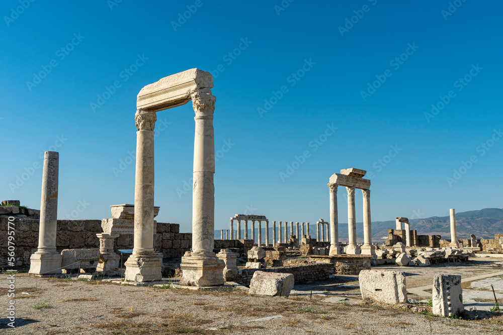 Outside of temple A courtyard at the ancient city of Laodikeia (Laodicea) near Denizli in Turkey. 