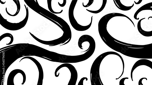 Doodle black tentacles on a white background. Texture of weaving with weaving plant or monster tentacles. Vector stock image.
