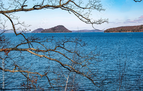  view of the  quabbin  reservoir on a winters day photo