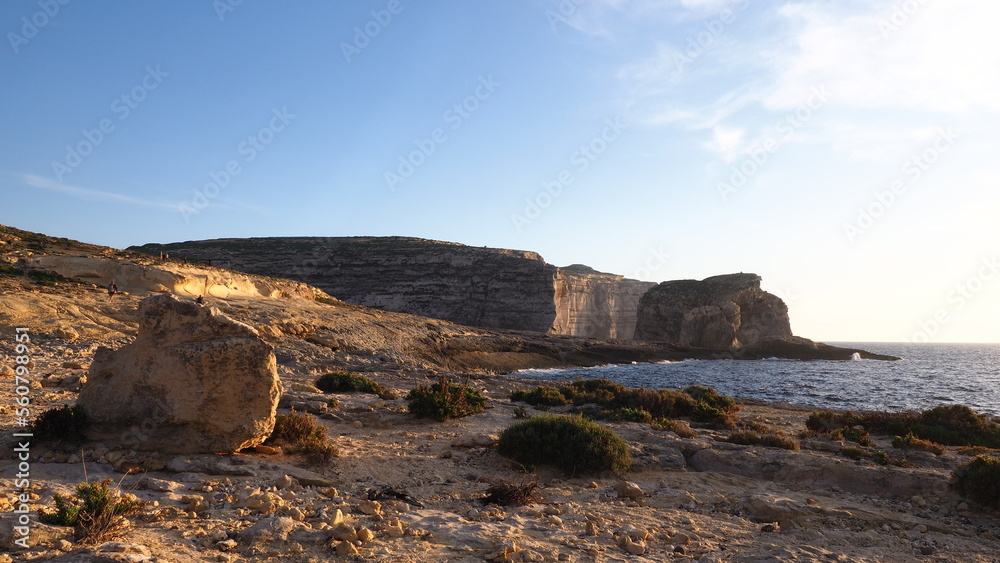Beach, rock and cliff in Gozo Island Malta