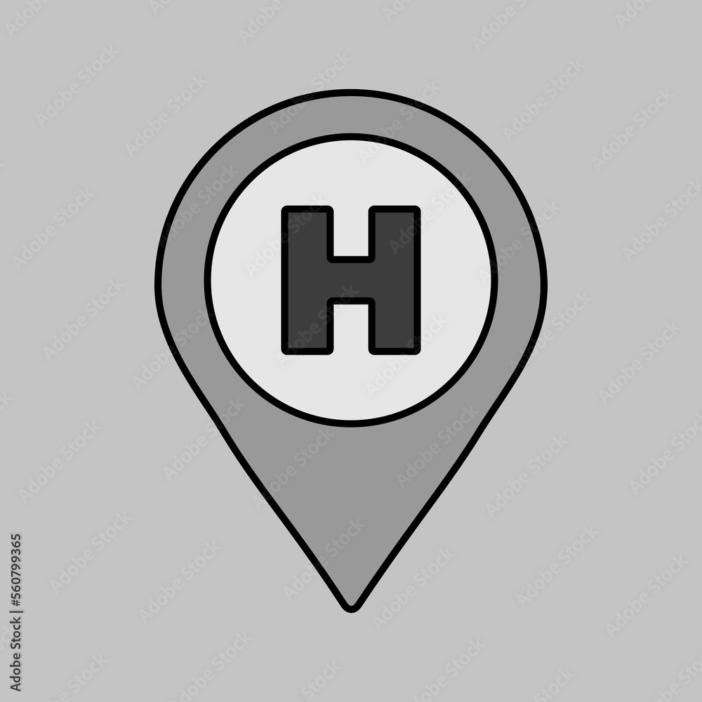 Obraz premium Hospital or heliport pointer vector grayscale icon