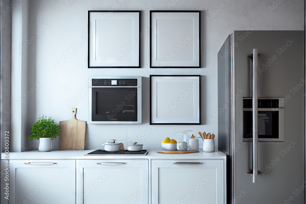 Empty frames in a modern stylish kitchen