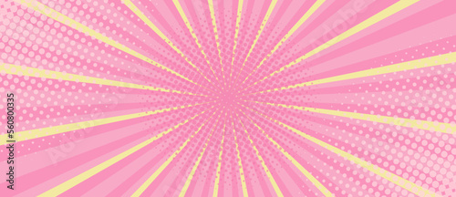 Vibrant Pink and Yellow Sunburst Background. Comic halftone style Radial geometric Vector Illustration