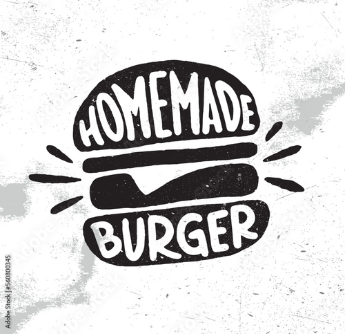 Home made burger, BBQ retro vintage logo, label, poster. Vector illustration