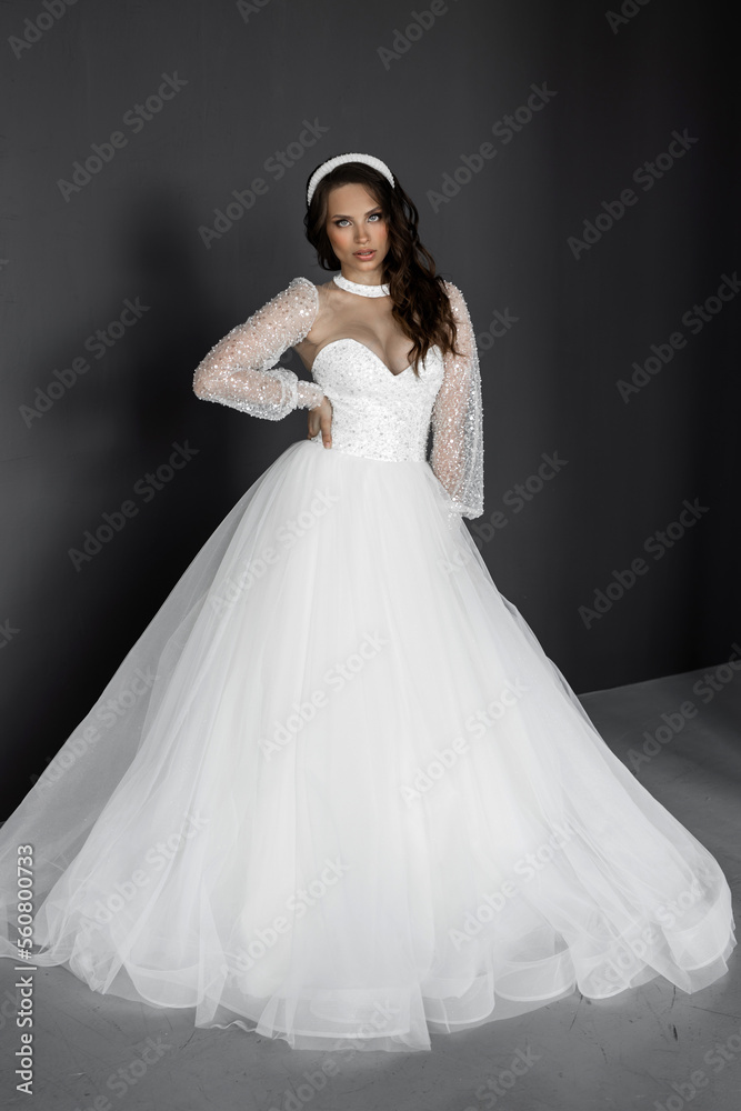 stylish caucasian bride in white wedding dress stylish caucasian bride in white wedding dress