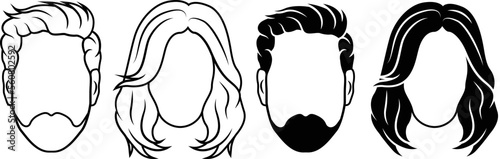 Vector minimal Barbershop logo icon of man and woman, man head woman head, hair, hairstyle 