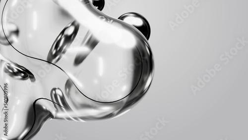 3d render motion design pattern metaverse monochrome gray white abstract art object metaball metaspheres in glass water liquid silver metal meta ball transition deformation process on white background photo