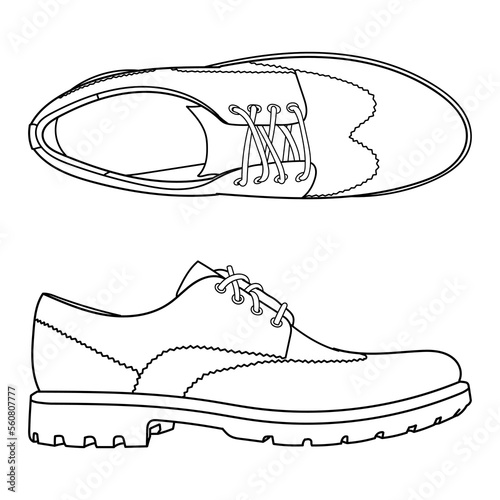 Classical men shoes isolated on white background. Vector outline doodle illustration