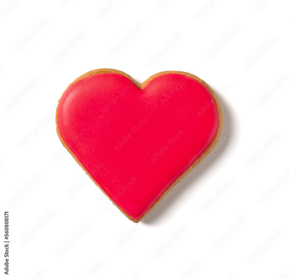 Sweet heart shaped cookie isolated on white background. Valentine's Day celebration