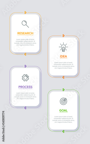 Vertical infographic design with icons and 4 options or steps. Thin line. Infographics business concept. Can be used for info graphics, flow charts, presentations, mobile web sites, printed materials.