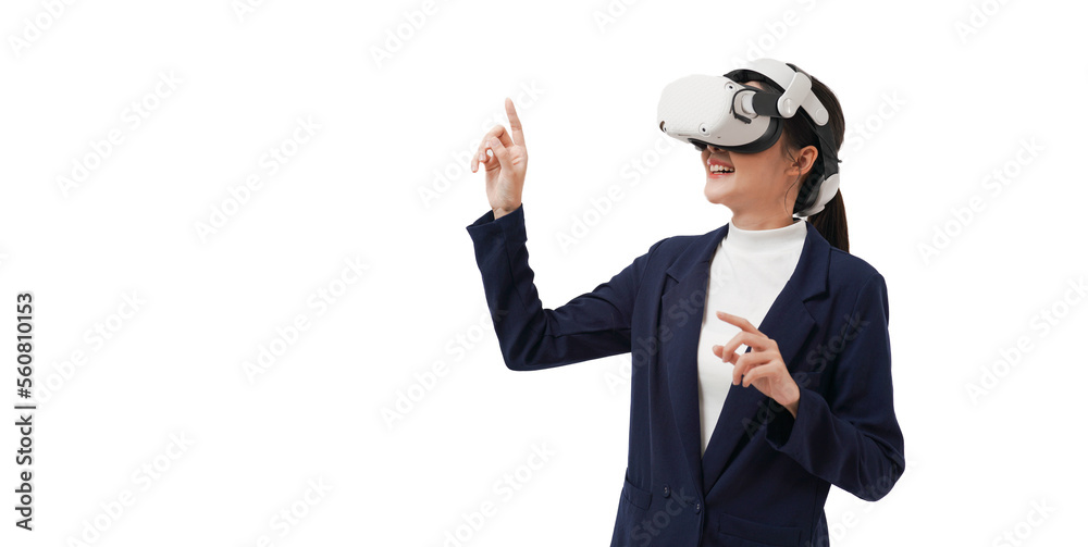 Young businesswoman using Virtual reality headset. Young businesswoman using Virtual reality headset.
