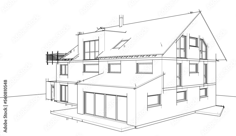 house building sketch architectural 3d illustration