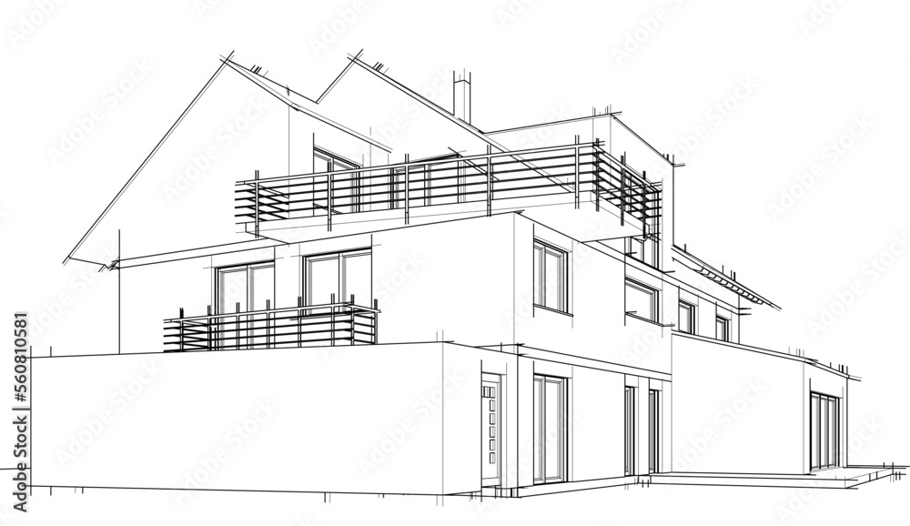 house building sketch architectural 3d illustration