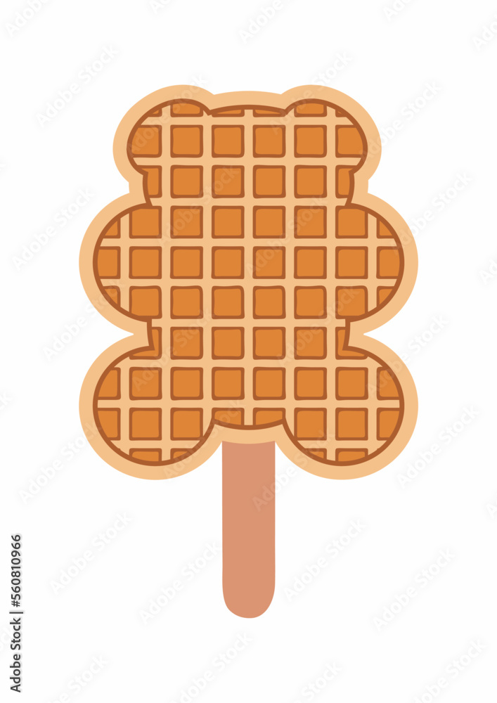 Sweet food and dessert food, vector illustration of golden brown bear shape homemade corn dog or hot dog waffle on a stick. Sweet food and dessert food, vector illustration of golden brown bear shape homemade corn dog or hot dog waffle on a stick.
