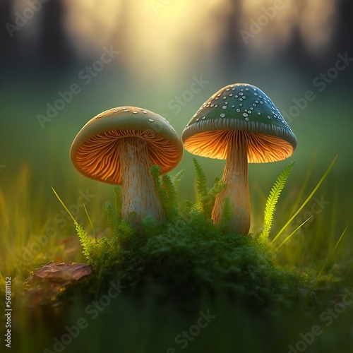 Mushroom Magic: Dual Fungi Illustration Generated by AI
