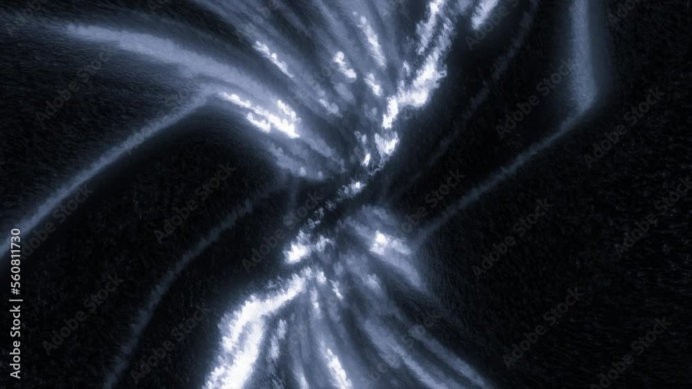 Cosmic stream of luminous lines. Motion. Bright glowing lines of spiral disappear into space. Flow of cosmic energy lines moves in spatial portal