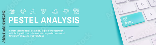 Company Analysis Using Pestel Methods Icon Set with Web Header Banner