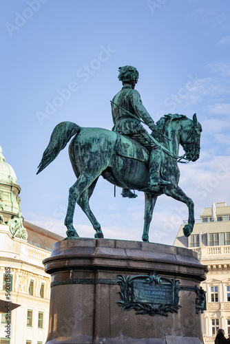 Vienna, Austria - January 5, 2023: Franz Joseph I monument near Albertina Museum, Vienna