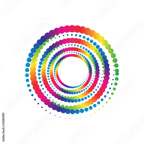 Rainbow dot circle logo halftone on the white background. Vector illustration. 