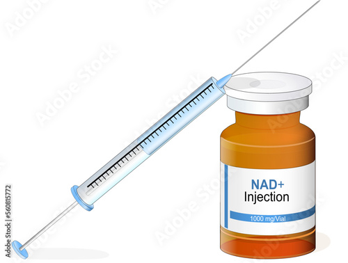 NAD. Syringe, and vial for injection. Life extension.