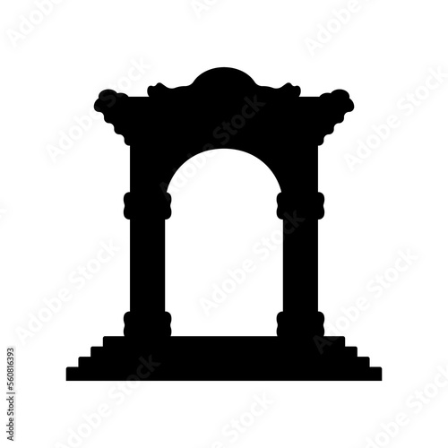 Arch with columns and stairs icon. Black silhouette. Vertical front view. Vector simple flat graphic illustration. Isolated object on a white background. Isolate.