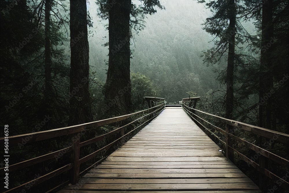 Fototapeta premium The road through the forest travel rest nature, Generative AI