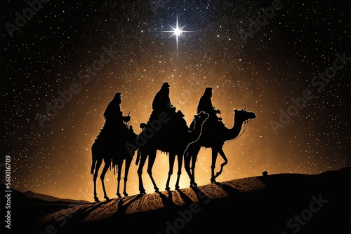 Wallpaper Mural Star of Bethlehem wise men traveling in the desert on camels at night, Generative AI Torontodigital.ca