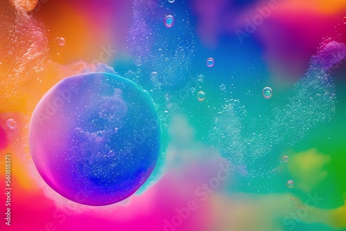 Abstract colorful background with blue sphere and water bubbles  Generative AI