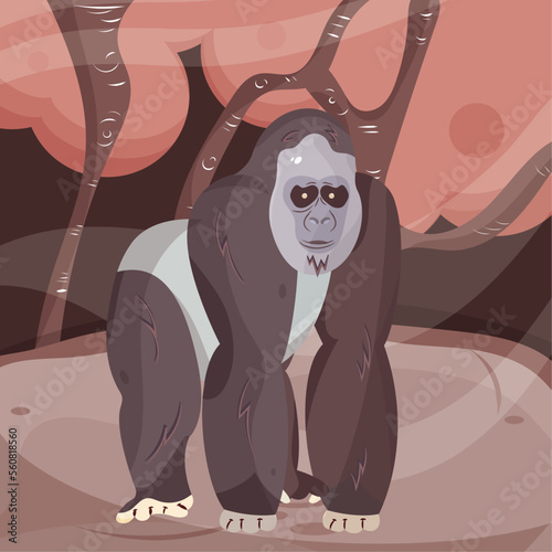 Isolated cute gorila on a safari background Vector