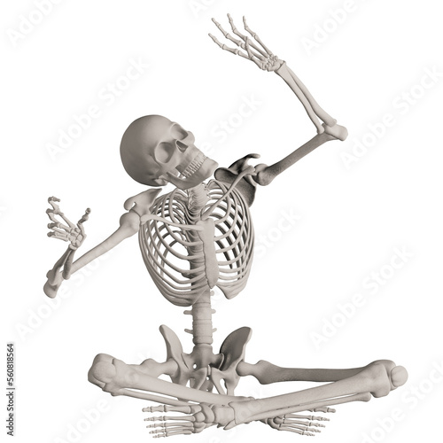 skeleton posing 3d render illustration with transparent background	