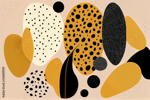 Digital illustration of Hand drawn minimal abstract organic shapes patterns generative ai