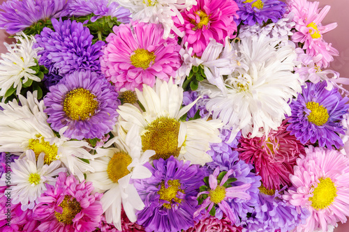Bouquet of colorful flowers  top view. Love  nature