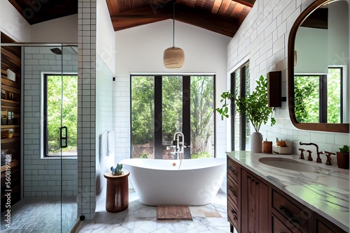 Foto Belle salle de bain de luxe avec baignoire autoportante