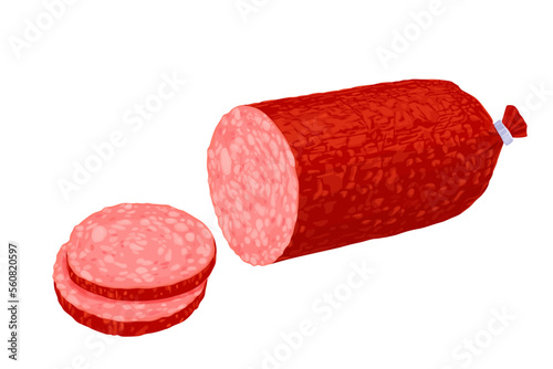 Salami smoked sausage isolated on white background.Vector eps 10