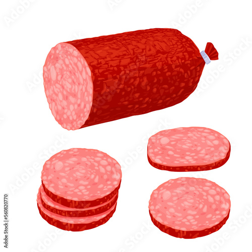 Salami smoked sausage isolated on white background.Vector eps 10