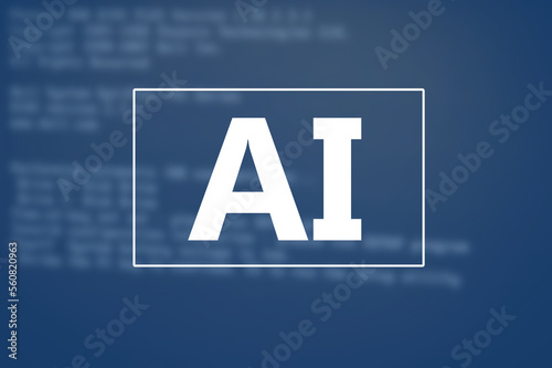 AI word on blue blurring code background, artificial intelligence