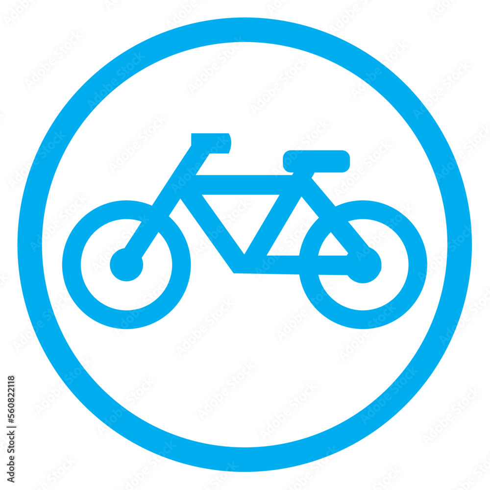 Blue and white vector graphic of a map symbol for bicycle hire. It consists of a blue silhouette of a bicycle in a blue circle Blue and white vector graphic of a map symbol for bicycle hire. It consists of a blue silhouette of a bicycle in a blue circle