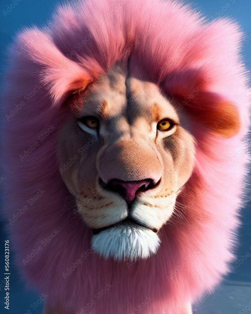 Comic Cartoon Drawing of a queer Lioness lion with pink hair (in german Löwin) Panthera leo