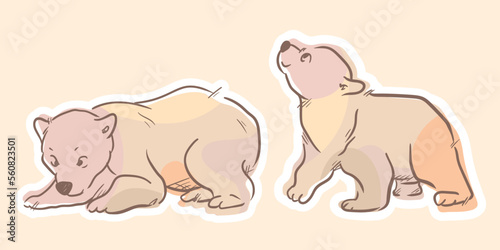 Plain cute brown bear cartoon vector with abstract color