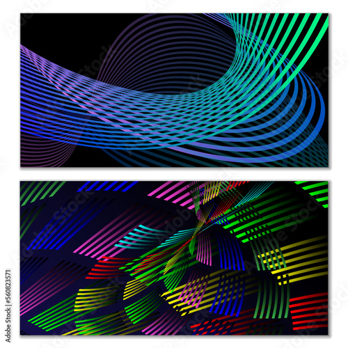 Wavy lines or ribbons. Multicolored striped gradient. Creative unusual background with abstract gradient wave lines for creating trendy banner  poster. Vector eps