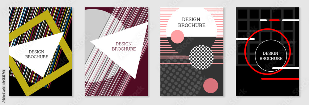 Set of cover design in Memphis style. Geometric design, abstract background. Fashionable bright cover, banner, poster, booklet. Creative colors. Set of cover design in Memphis style. Geometric design, abstract background. Fashionable bright cover, banner, poster, booklet. Creative colors.