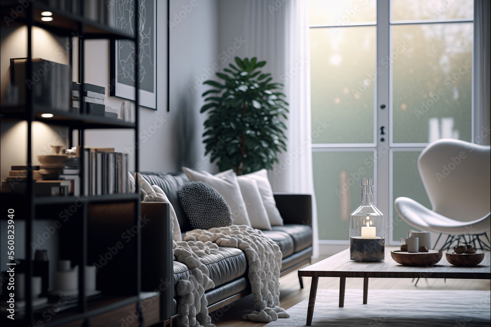 Modern living room interior with minimalist scandinavian design ...