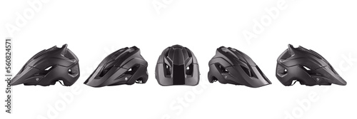 Obraz na płótnie Black bicycle helmet five views se. Isolated png with transparency w salonie