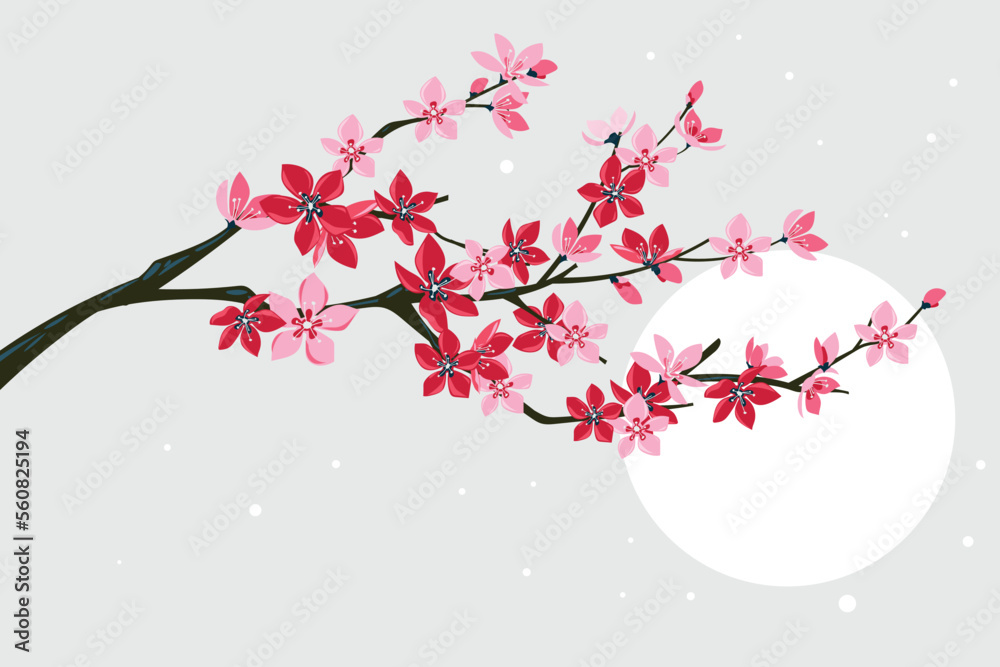 Fototapeta premium Set of Cherry Blosssom or Sakura Handdrawing Backgrounds