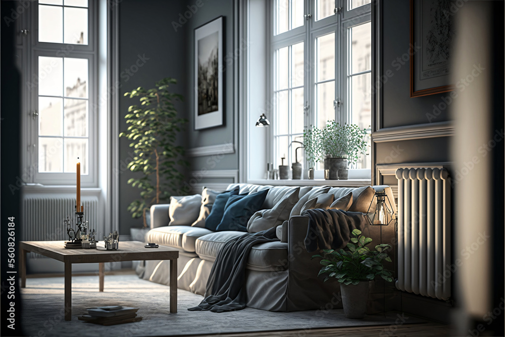 Modern living room interior with minimalist scandinavian design ...
